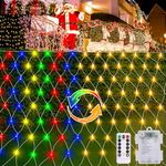 Christmas Net Lights Battery Operated, Dual Color Changing 100 LED Bush Net Lights 5Ft x 5Ft Mesh Lights with Remote for Wedding Garden Backyard Decor (Warm White & Multicolor)