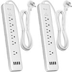 Power Bar, 2 Pack Power Strip Surge Protector with 6 Outlets & 4 USB Charging Ports, Angled Flat Plug, Spaced Outlets & ETL Listed Power Outlet for Home Office - White