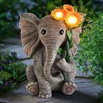 Outdoor Sculpture Figurine Statue Elephant Decor,Solar Garden Statues for Patio Home Yard Decor,Good Luck Sunflower Elephant for Women, Mom Gifts Housewarming Gift