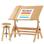 MEEDEN Wood Drafting Table - 35.5" x 23.5" Artist Drawing Table - Craft Table Desk with Adjustable Height, Art Drafting Stool, Painting Table for Artwork, Graphic Design, Reading, Writing