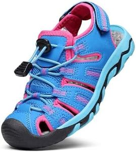 DREAM PAIRS Boys Girls Summer Outdoor Athletic Sport Sandals Walking Hiking Hook and Loop Adjustable Multicolor for Toddler/Little/Big Kids,Size 5 Toddler,Navy/Fuchsia/Mint,160912-K