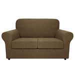 MAXIJIN 3 Piece Couch Covers for 2 Cushion Couch Super Stretch Loveseat Slipcover Dogs Pet Proof Fitted Furniture Protector Spandex Non Slip Sofa Love Seat Cover Washable (Loveseat, Brown)