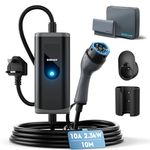 bokman EV Charger Type 2 to 3 Pin Plug, 10M | 2.3kW | 10A | IP65 Waterproof, Electric Car Charger Type 2 Charging Cable 3 Pin with LED Indicators & Carry Bag & Microfiber Towel