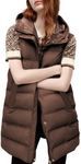 Tanming Women's Long Puffer Vest Cotton Sleeveless Puffy Jacket with Removable Hood (Brown-XL)