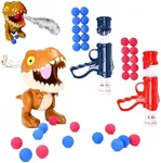 Dazmers Dinosaur Shooting Toy - Set of 2 Soft Bullet Gun with 20 Bullets and Target Dinosaur - Red & Blue Foam Guns and Balls - Educational Toy Guns for Kids - Indoor & Outdoor Shooting Fun