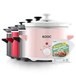 KOOC Small Slow Cooker, 2-Quart, Free Liners Included for Easy Clean-up, Upgraded Ceramic Pot, Adjustable Temp, Nutrient Loss Reduction, Stainless Steel, Pink, Round