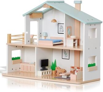 Jewelkeeper 2 Storey Dollhouse Wooden - Kids Pretend Play Dream House - Wooden Dollhouse for Girls - Large Wood Doll Houses Playset Gift for Girl Ages 3 and Up -15.7x19.6 inch