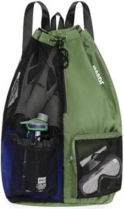 WANDF Swim Bag Mesh Drawstring Backpack with Wet Pocket Beach Backpack for Swimming, Gym, and Workout Gear (XL-Dark Green)