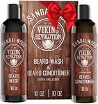 Beard Wash & Beard Conditioner Set w/Argan & Jojoba Oils - Softens & Strengthens - Natural Sandalwood Scent - Beard Shampoo w/Beard Oil (10oz)