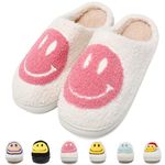 TJJDRYSR House Slippers for Women Indoor,Retro Smile Face Slippers,Casual Unisex House Shoes Memory Foam Slippers Indoor Outdoor Warm Plush Bedroom Shoes with Faux Fur Lining(Pink 4/5)