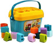 skiloriz Baby Plastic First Block Shapes And Sorter, 16 Blocks, Abcd Shape Toys For 1 Year Old Girl Activity Cube To Kids Development Storage Bucket Counting Learning Toys, Blue