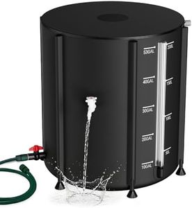 SKM 53 Gallon Collapsible Rain Barrel, PVC Rainwater Collection System Water Tank Storage, Portable Rain Water Collection Barrel for Outside/Lawn/Garden, Container with Overflow Kit & Spigot, Black