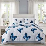 ARTALL Lightweight Microfiber 3 Piece Comforter Set with 2 Shams, Butterfly Pattern Bedding Set, Full/Queen, Blue