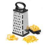 Starfrit Stainless Steel 4-Sided Box Grater with Removable Base Cover and Measuring Cup - Corner Cut-Outs to Measure Output