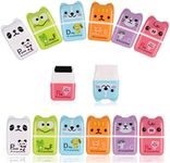 KLEBREIS 12Pcs Cute Pencil Eraser, Cartoon Animal Themed Rubber Erasers Roller Colorful Rectangle Eraser for School Office Supply Stationery