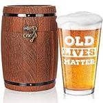 LIGHTEN LIFE Old Lives Matter Beer Glass 16 oz,Unique Pint Glass in Barrel Box,Cool Birthday or Retirement Gfit for Husband,Dad,Grandpa,Senior Citizen,Over The Hill Gag Gifts for Old Men