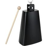 Acrux7 7 Inch Cow Bell, Metal Cowbell with Handle and Stick, Large Cow Bell Noise Makers Hand Percussion Cowbell for Sporting Events, Drum Set, Church, Weddings, Beautiful Clear Tapping Sound (Black)