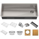 KRAUS KWU120-45 Kore 2-Tier Workstation 45-inch Undermount 16 Gauge Single Bowl Stainless Steel Kitchen Sink with Integrated 2-Step Ledge and Accessories (Pack of 10)