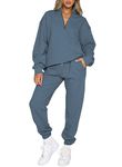 Aleumdr Womens Oversized Half Zip Pullover Long Sleeve Sweatshirt Jogger Pants Lounge Sets 2 Piece Sweatsuit with Pockets Casual Blue-Grey Medium