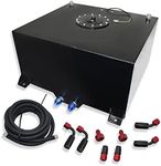 DEMOTOR PERFORMANCE 15 Gallon Fuel Cell Gas Tank Black Aluminum & Cap & Level Sender & 12ft Fuel Line Kit