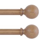 HTZON 2 Pack Wood Curtain Rods for Windows 48 to 84 Inch,1 Inch Wood Grain Ball Adjustable Curtain Rod,Boho Heavy Duty Curtain Rods,Farmhouse Rustic Window Curtains Rods,Brown Drapery Rods Set 36-88"