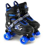 Kids Adjustable Quad Roller Skates, Blue Roller Skates For Boys And Girls, 4 Wheel Skates Adjustable Sizes, Blue Colour (Small/UK 11-1; EU 30-33/)