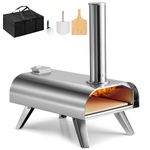 VonHaus Pizza Oven Outdoor – For Tabletop with Accessories, Peel, Chopping Board, Cutter, Storage Bag – Stainless Steel, Pellet Fuelled, Removable Chimney, Foldable Legs – For up to 12” Dough