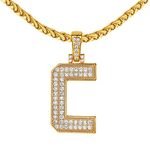 FindChic Gold Letter Necklaces for Men Women CZ Bling Initial C Pendant Hip Hop 18K Gold Plated Capital Name Jewelry for Rapper 22inch Wheat Chain