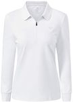 MoFiz Women Golf Polo Shirts Long-Sleeve Top Classic Tipped Collars Casual Sports T-Shirts White Size M