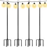 Walensee String Light Poles with Hook Outdoor Metal Lighting Pole for Hanging String Lights for Garden Party 9.4FT Lights Hanger with 5-Prong Fork Steel Stand Holder for Patio Christmas Wedding