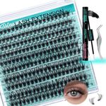 Lash Clusters Kit 200pcs, Eyelash Extension Kit 60D D Curl Diy Cluster Eyelashes Extensions Lash Bond and Remover Waterproof Lash Applicator Tools for 10-18mm Mix Lashes Beginner Self Use at home