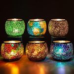 Larcenciel Mosaic Glass Candle Holder/Tea Light Holder/Vase/Pen Holder, Romantic Handmade Shattered Glass Tea Light Candle Shade/Potted Plants Bowl for Home Decoration Wedding Party (Set of 6)