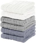 Unnivoll Muslin Baby Washcloths 6 Pack, 100% Cotton Wash Cloths for Babies, Large 12''X12'' Burp Cloths Absorbent and Soft for Newborn Infants Kids Boys Girls - White Gray