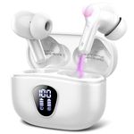 Wireless Earbuds, Bluetooth 5.3 Headphones with 4 ENC Noise Cancelling Mic, Bluetooth Earbuds 40H Playtime , Wireless Headphones in ear Earphones Deep Bass Stereo, LED Display, IP7 Waterproof, White