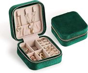 SAJANI Mini Velvet Travel Jewelry Storage Case, Jewelry Organizer Box For Girls & Women, Small Jewelry Organiser Storage For Rings, Earrings, Necklace, Bracelets (Pack Of 1) (Green)