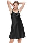 LilySilk Women's 100% Pure Silk Nightdress Short Low Scoop Back Ladies Chemise Nightwear 19 Momme Pure Silk Nighties for Women（Back,S） Black