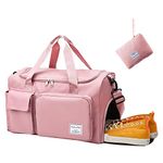 Aedcbaide Travel Bag,Gym Bag Womens,Duffle Bag with Shoe Compartment,Lightweight Foldable Weekend Bags for Women,Dry and Wet Overnight Bags for Women,Sports Bag for Woman Man(Pink)