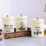 anantam homes Quoted Colourful Tea Sugar Coffee Container Set Of 3 |Kitchen Counter Top Airtight Stainless Steel Storage Canister With Lids For Coffee (Gimme -Ivory), 800 milliliter