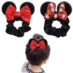 2Pcs Mouse Ear Hair Scrunchies, LONTOM Elastic Hair Bands Cute Ponytail Holder Ties Soft Velvet Bow Scrunchy No Damage Accessories for Women Kids Girls Christmas Cosplay Party Decoration