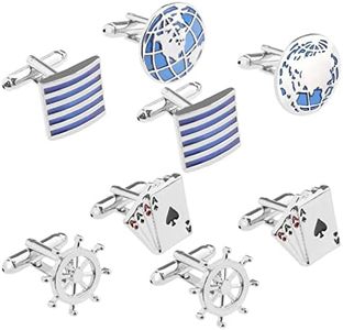 ECSiNG 4 Pairs Men's Cufflinks Classic Shirt Cuff Links Poker & Striped & World Map & Rudder Cufflinks for Men Father Groom Clothing Decoration Accessories