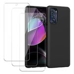 Case for Motorola Moto G 5G 2022, KZIOACSH Flexible TPU Slim Fit Shockproof Rugged Phone Case Matte Black Silky-Soft Touch Anti-Scratch Bumper Cover with 3 Tempered Glass Screen Protector