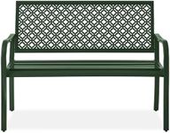 Best Choice Products Outdoor Bench 2-Person Metal Steel Benches Furniture for Garden, Patio, Porch, Entryway w/Geometric Backrest, 790lb Capacity - Dark Green