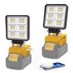 2 Pack Work Lights for Dewalt 18v Battery, NATPOW Flood Lights LED with 2 Mode, USB & Type-C Portable Light 150° Rotation, 5200LM Security Lighting for Car Garage Camping Emergency(No Battery)