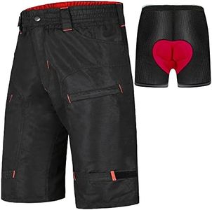 Urban Cycling Apparel The Single Tracker - Mountain Bike MTB Baggy Shorts with Zip Pockets, Bundle with underliner, Mens, Black/Red - with Undershorts, Medium 30"-32"