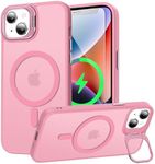 Goodon Magnetic for iPhone 14 Plus Case with Screen Protector, Built-in Metal Camera Kickstand,[Compatible with Magsafe] [Wireless Charging] Matte Protective Phone Cover for Women, Girls - Pink