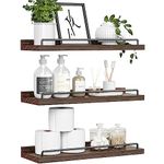 RYOFOBETTO Floating Shelves for Wall Decor Bathroom Shelves Over Toilet, Farmhouse Wall Shelves for Living Room, Bedroom, Picture Frames, Plants, Kitchen (Dark Brown, Set of 3)