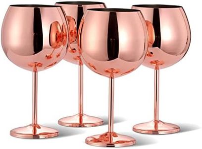 Oak & Steel - 24oz Big Gin and Tonic Glasses Set of 4 (Rose Gold) Stainless Steel Gin Glasses for Gin Lovers, Gin Balloon Glasses, Gin Cocktail Glasses for Wedding, Birthday, Beach & Pool Party