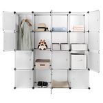 SortWise 16 Cube Multi-Use DIY Plastic Portable Wardrobe Closet Organizer with Hanging Rod, Bookcase, Storage Cabinet, Wardrobe Closet, Space Saving & Sturdy Construction (Transparent)