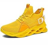 Men's Trainers Athletic Shoes Breathable Walking Tennis Running Shoes Slip Casual Fashion Sneakers (Yellow,9)