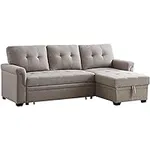 Lilola Home Linen Reversible Sleeper Sectional Sofa with Storage Chaise, Light Gray